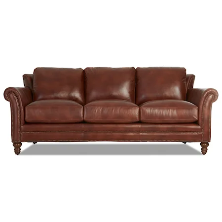 Traditional Leather Wing Back Sofa with Nailhead Trim